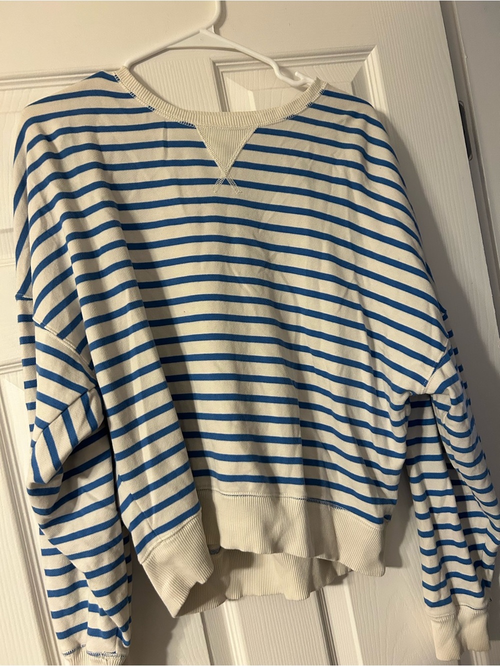 American Eagle Outfitters White and Blue Striped Pullover